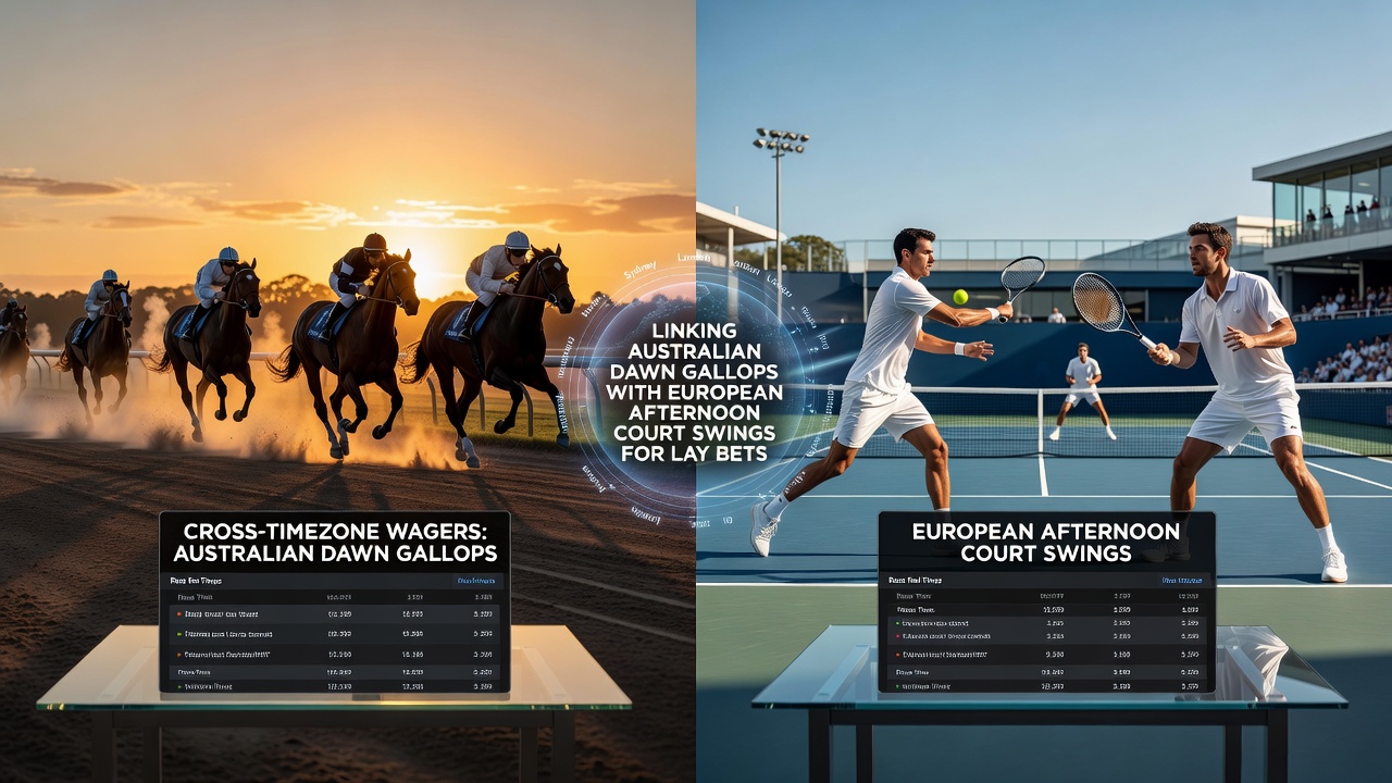 Split view showing Australian horse racing at first light and European tennis action in the afternoon