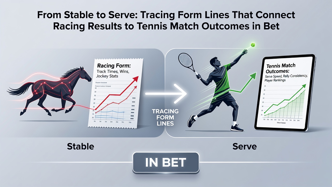 Tennis player in action beside a horse racing finish line graphic illustrating cross-sport form analysis