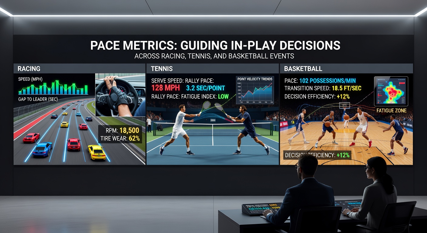 Split-screen showing basketball players adjusting tempo alongside tennis rally speed graphs