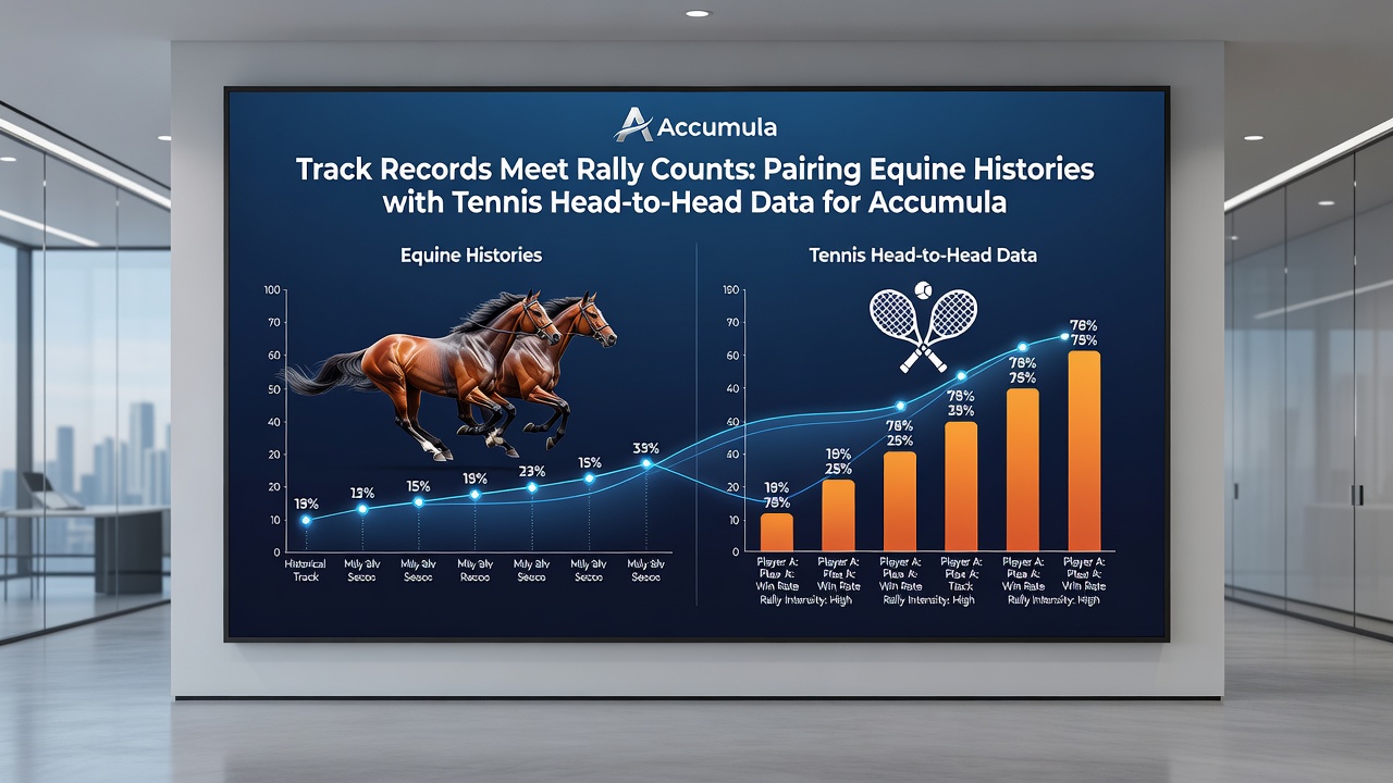 Side-by-side comparison charts of equine track records and tennis head-to-head rally data