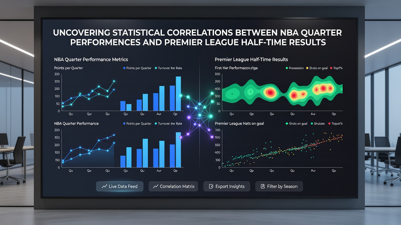 Infographic illustrating correlation coefficients between NBA segment performances and Premier League interval outcomes