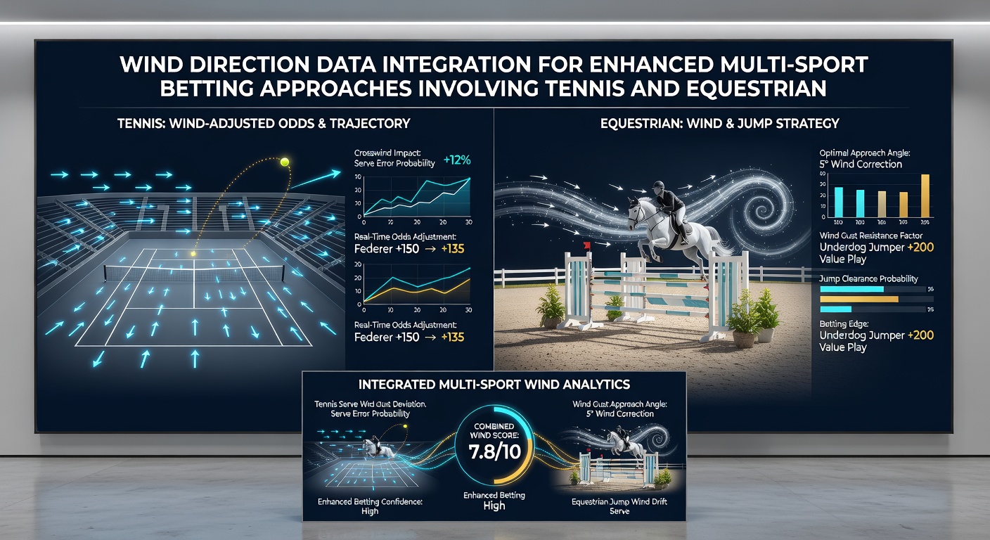 Side-by-side comparison charts of wind-adjusted tennis serve statistics and horse racing sectional times with overlaid directional arrows